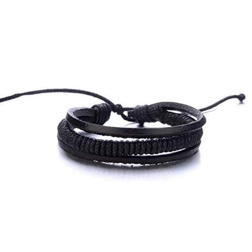 Pulsera de Cuero trenzado con Detalles Varios Modelos en Color Negro