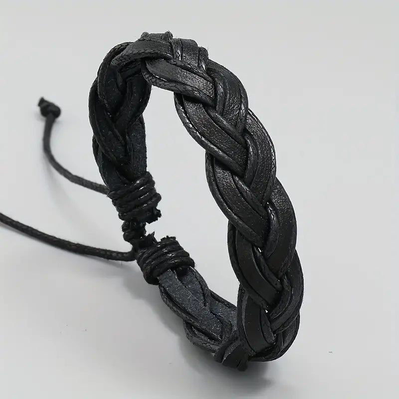 Pulsera de Cuero trenzado con Detalles Varios Modelos en Color Negro