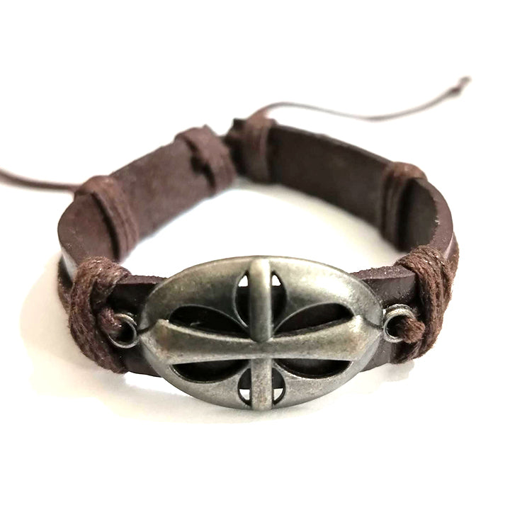 Pulsera De Cuero Trenzado Con diseños Simbólicos en Metal