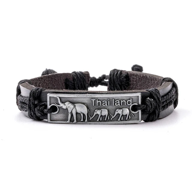 Pulsera De Cuero Trenzado Con diseños de Animales en Metal