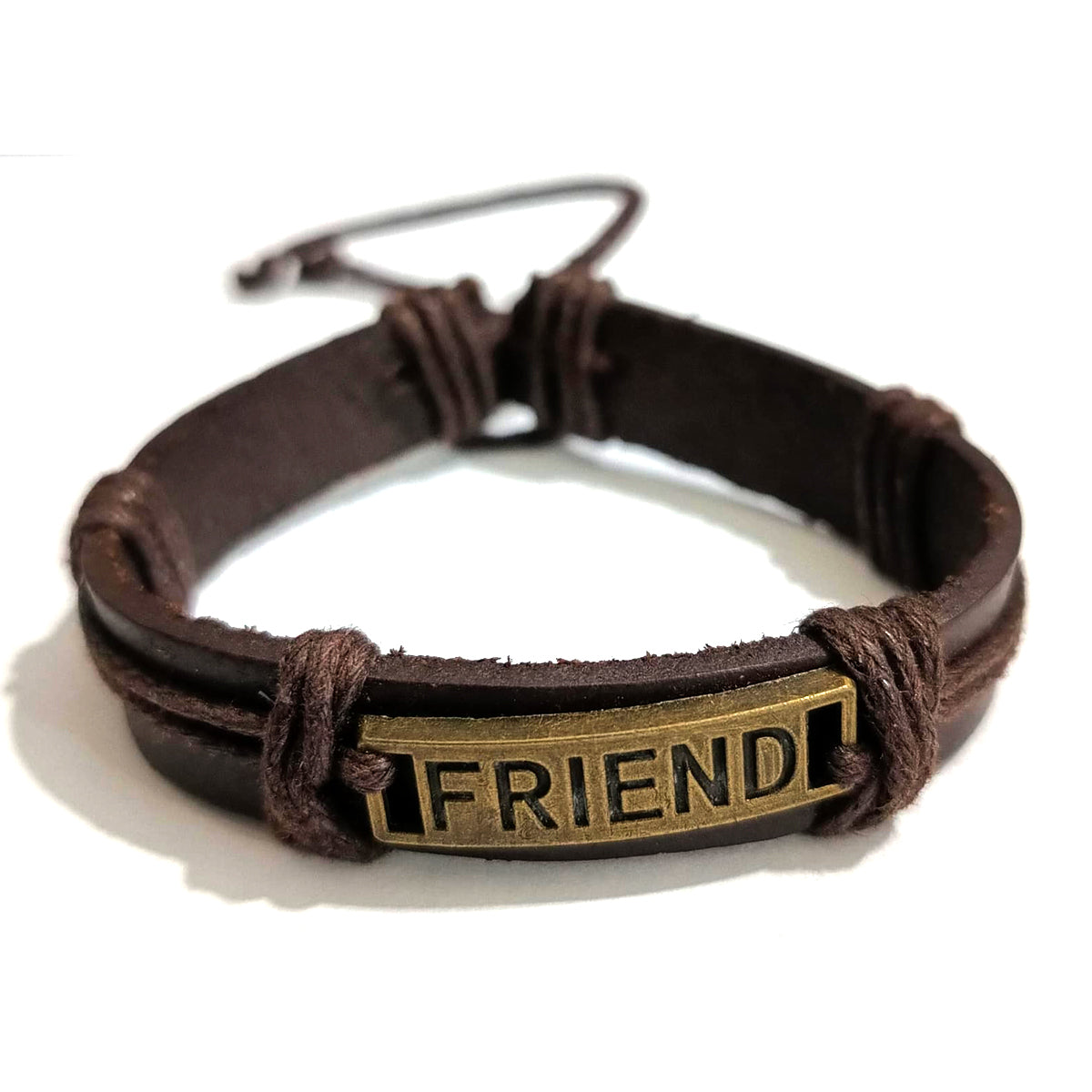 Pulsera De Cuero Trenzado Con diseños de Frases en Metal