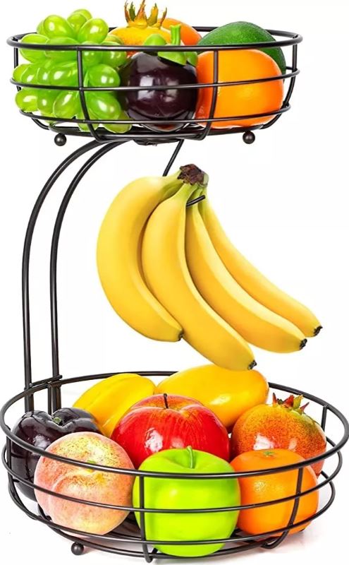 Cesta frutero 2 niveles y percha para banana 38 cm alto