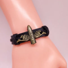 Pulsera De Cuero Trenzado Con diseños de Frases en Metal