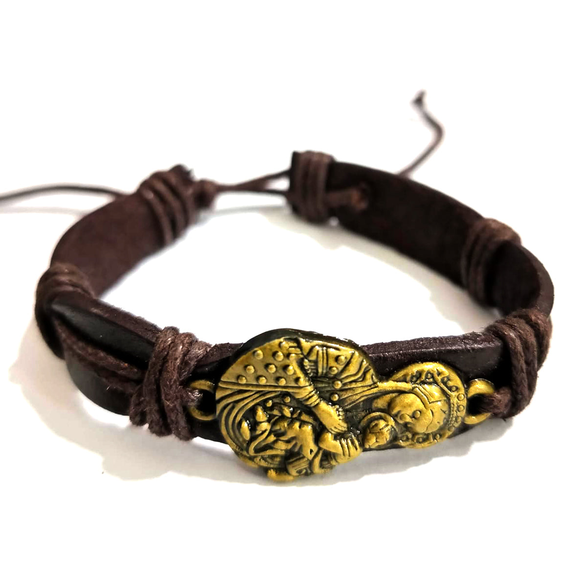 Pulsera De Cuero Trenzado Con diseños Simbólicos en Metal