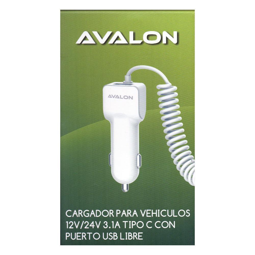 Carga Eficiente en tus Trayectos: Cargador Potente de Auto Avalon Rapido 12V 3.1A con cable USB Type C con Puerto USB Libre - DSE