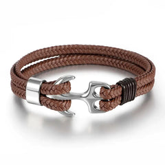 ¡Eleva tu Estilo con la Pulsera Ancla de Cuero y Metal! Brown Silver - DSE